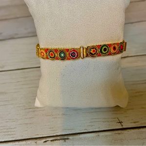 Vintage Italian Milefiori Micro Mosaic Bar Link Hinged Bracelet Goldtone